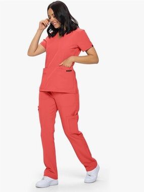 Monarch Uniforms Women’s Coral Medical Scrub Set – V-Neck Top & Cargo Pants